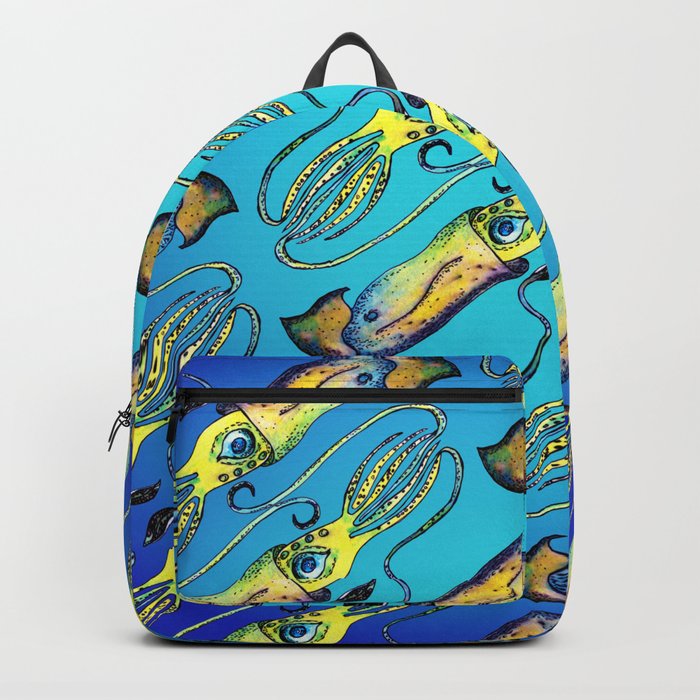 squid pattern on blue background  Backpack