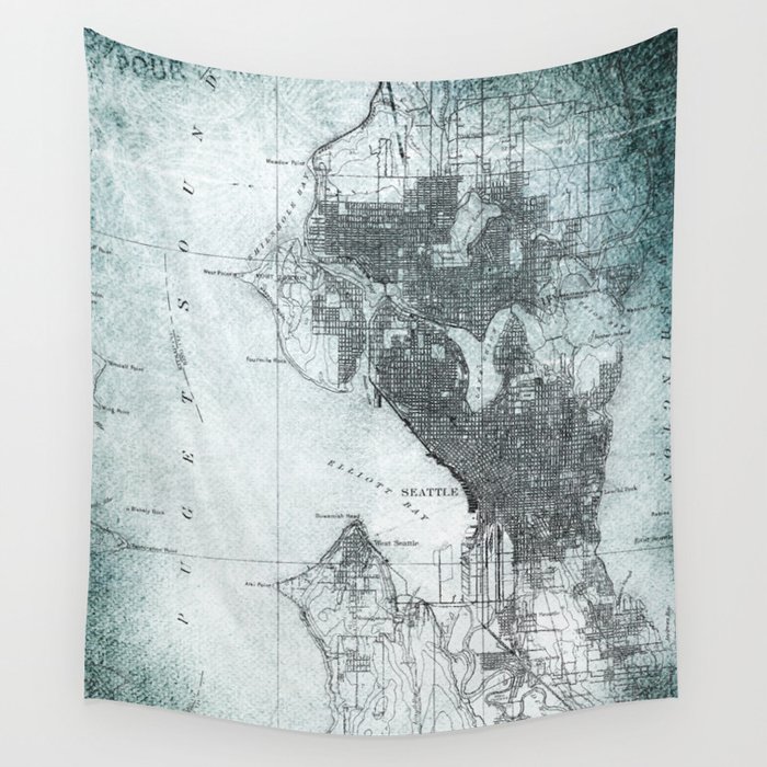 Vintage Seattle City Map Wall Tapestry