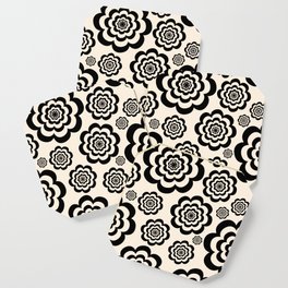 Flower Trip Retro Floral Pattern in Black and Almond Cream Coaster