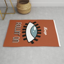 Keep Rollin' On Rug | Digital, Red, Roll, Eals, Eye, Simple, Graphicdesign, Typography, Modern, Blue 