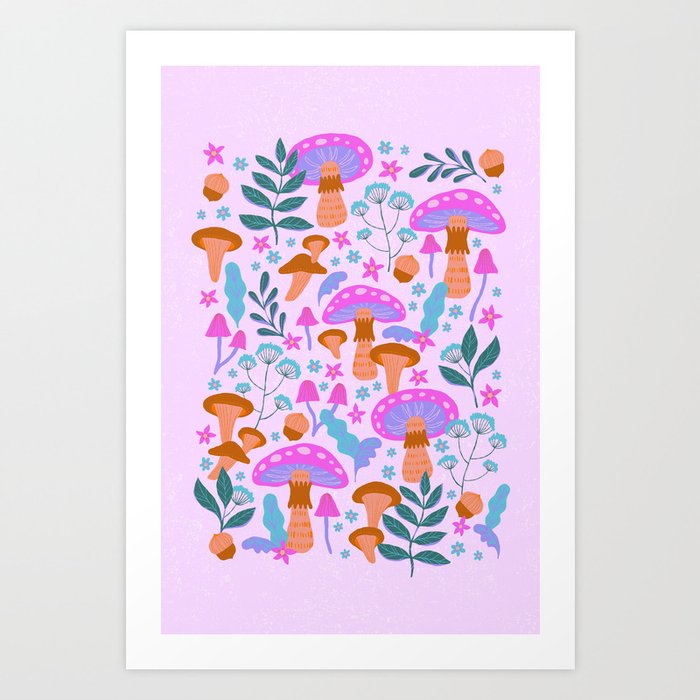 Funky Mushroom Floral Pattern Art Print