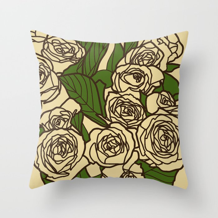 Lemon & Lime Bush Roses Throw Pillow