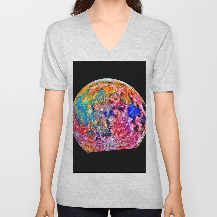 Colorful Moon Surface V Neck T Shirt