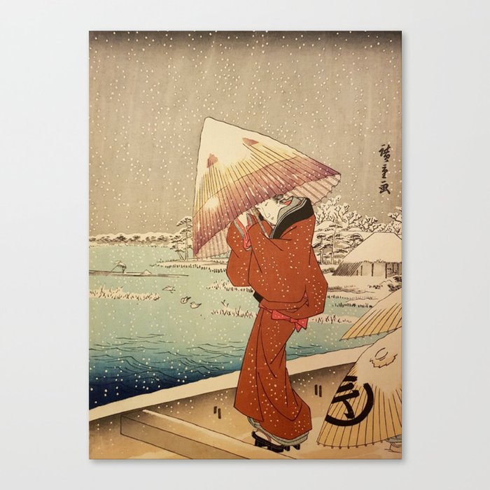 Ukiyo-e Umbrella In Heavy Snow Canvas Print