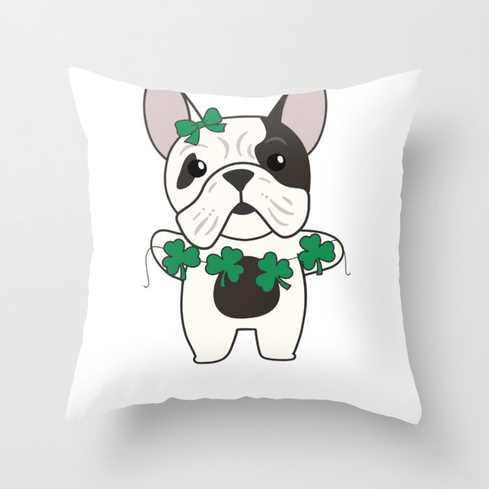 Bulldog Shamrocks Cute Animals For Luck Throw Pillow