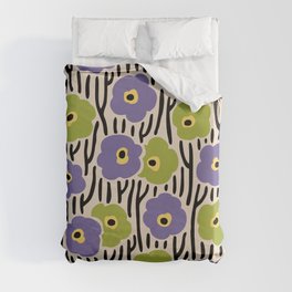 Wild Flowers Pattern Purple and Green Duvet Cover