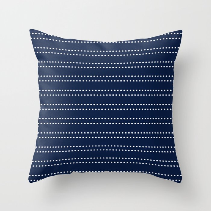 Zoe Painted Dot Striped Pattern in Nautical Navy Blue and White Throw Pillow