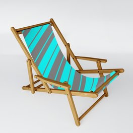 [ Thumbnail: Grey and Cyan Colored Lines/Stripes Pattern Sling Chair ]