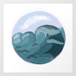 Blue waves Art Print | Water, Painting, Background, White, Photoshop, Big, Waves, Digital, Sea, Blue 