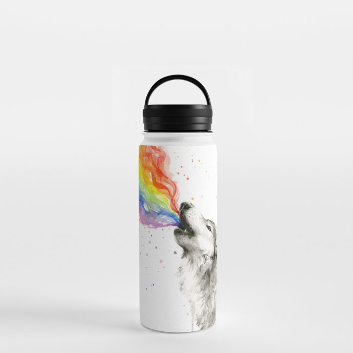 Wolf Howling Rainbow Watercolor Water Bottle