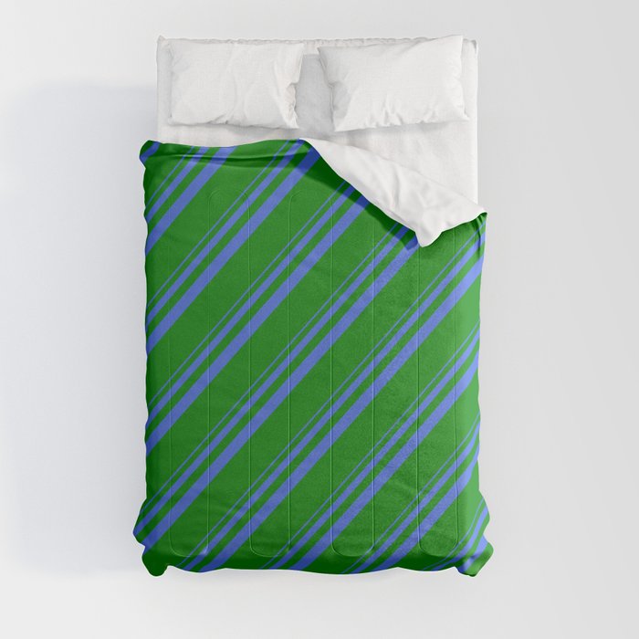 Royal Blue and Green Colored Stripes/Lines Pattern Comforter
