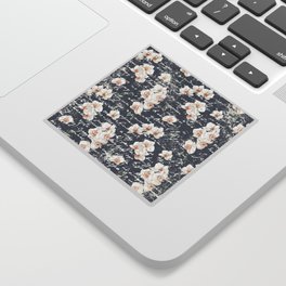 Watercolor White Orchids Flowers on Dark Gray Sticker
