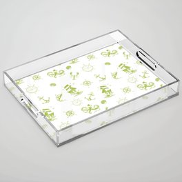 Light Green Silhouettes Of Vintage Nautical Pattern Acrylic Tray