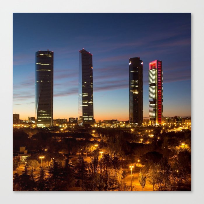 Spain Photography - Four Tall Buildings In Downtown Madrid Canvas Print