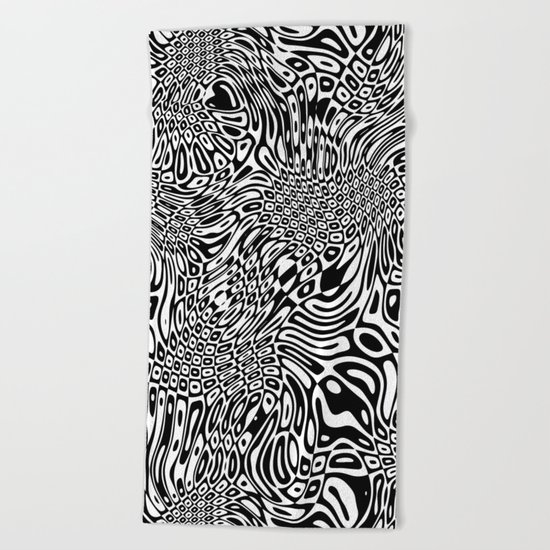 Black and white psychedelic optical illusion Beach Towel