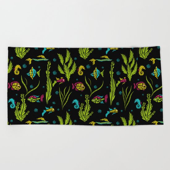 Sea , fish , seaweed , baby pattern . Beach Towel