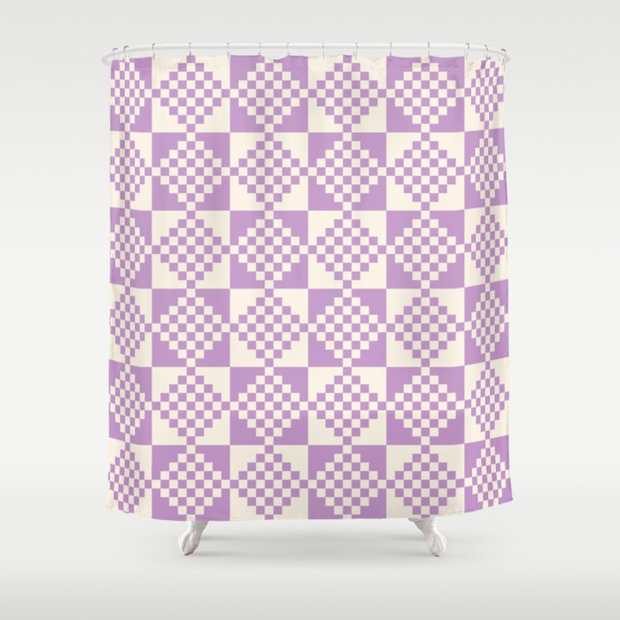 Double Checker in Purple & White Shower Curtain