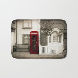 Red Telephone Booth Sepia Spot Color Photography Bath Mat | Film, Photograph, Vintagephotography, Vintagephonebooth, Black And White, Sepiaphoto, Phonebooth, Retrophoto, Redspotcolorphoto, Oldfashioned 