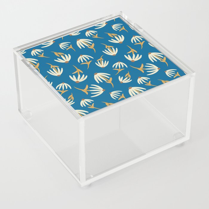 Modern Retro Loose Floral Pattern Royal Blue and Gold Acrylic Box