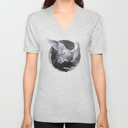 Yin Yang Owl and Raven V Neck T Shirt