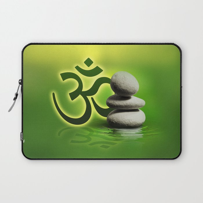 OM symbol  with zen stones on gentle green Laptop Sleeve