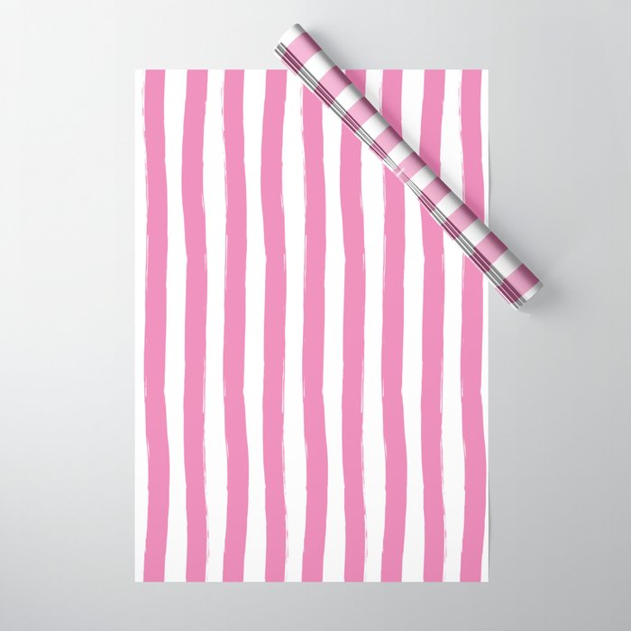 Pink and White Cabana Stripes Palm Beach Preppy Wrapping Paper by