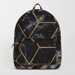 Golden deco black marble geo Backpack