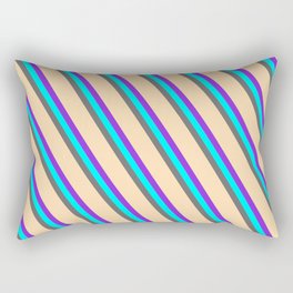 [ Thumbnail: Purple, Cyan, Dim Gray & Tan Colored Lined/Striped Pattern Rectangular Pillow ]