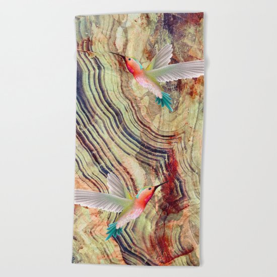 hummingbirds marble Beach Towel