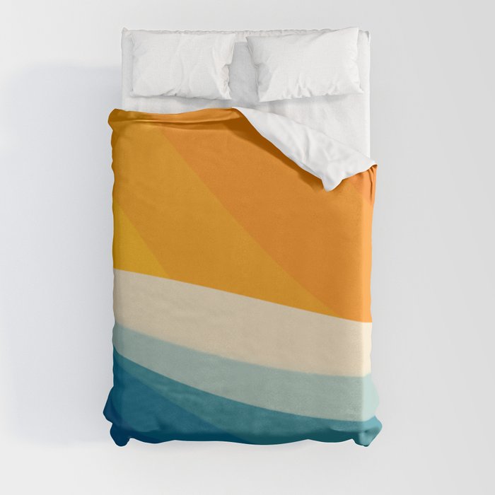 Abstract colorful landscape with wavy sea and sun Duvet Cover