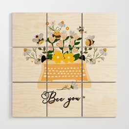 Bee You Typewriter Wildflowers Design Wood Wall Art