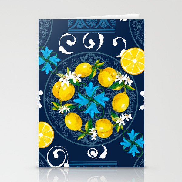 Lemon wreath,majolica Sicilian style art Stationery Cards