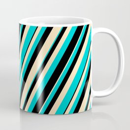 [ Thumbnail: Beige, Dark Turquoise & Black Colored Lines/Stripes Pattern Coffee Mug ]