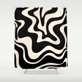 Retro Liquid Swirl Abstract Pattern 3 in Black and Almond Cream Shower Curtain