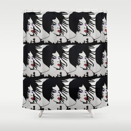 Glamour Vibe Red Lips and Purple Eyes Portrait Silhouette Shower Curtain