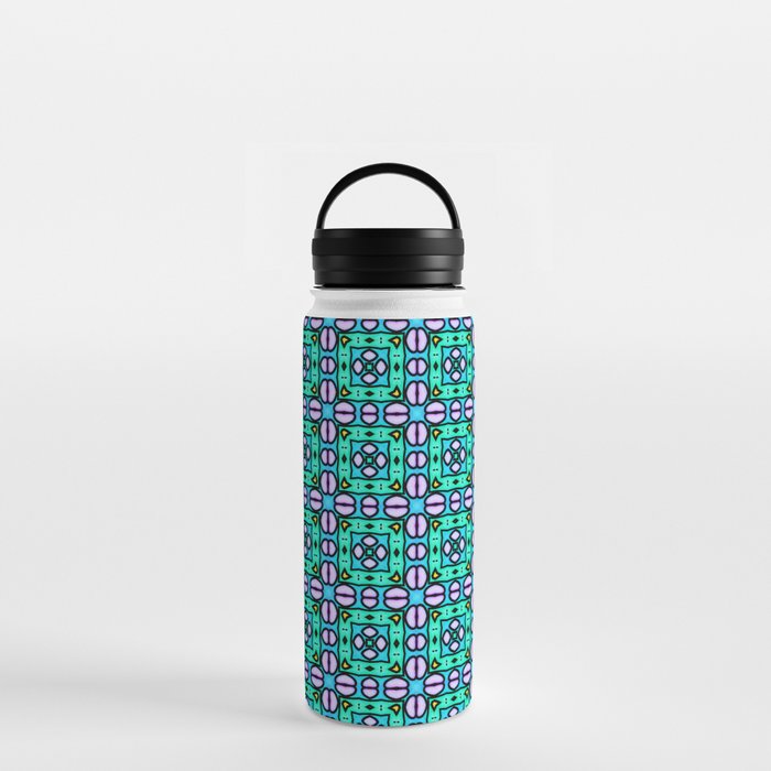 Modern abstract geometrical pattern in lavender, black, yellow, purple, turquoise blue, light green, turquoise Water Bottle
