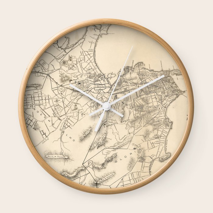 Vintage Map of Rio de Janeiro Brazil (1896) Wall Clock by BravuraMedia