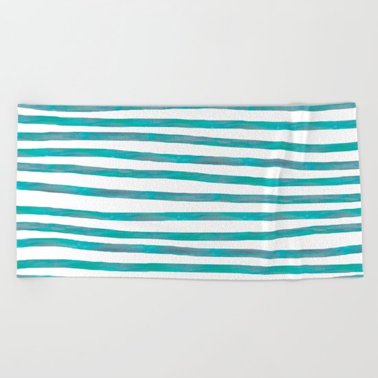 Ocean Green Hand-painted Stripes Beach Towel