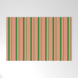 [ Thumbnail: Dark Salmon & Forest Green Colored Lines Pattern Welcome Mat ]