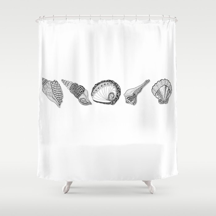 Seashell Doodle Art In Black And White Shower Curtain By