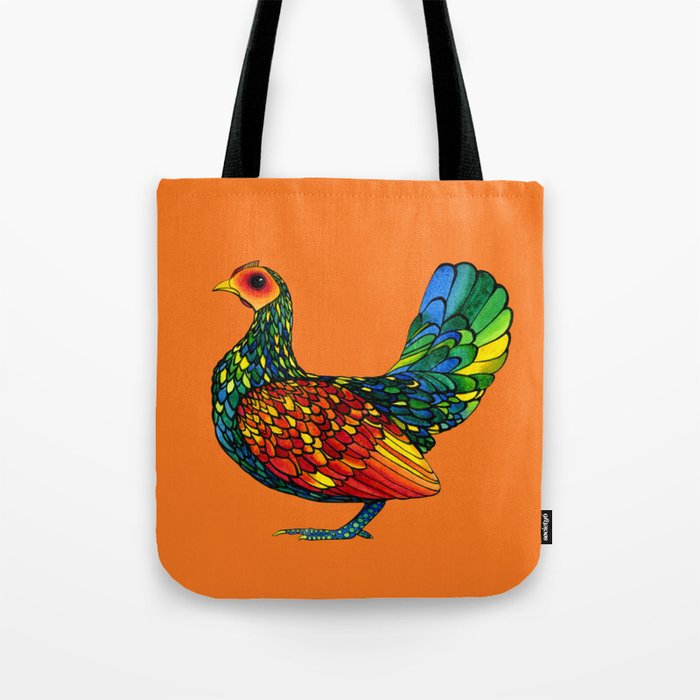 Stained Glass Chicken in Watercolor and Ink Tote Bag