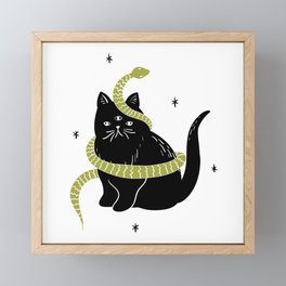 Black Cat Snake Framed Mini Art Print