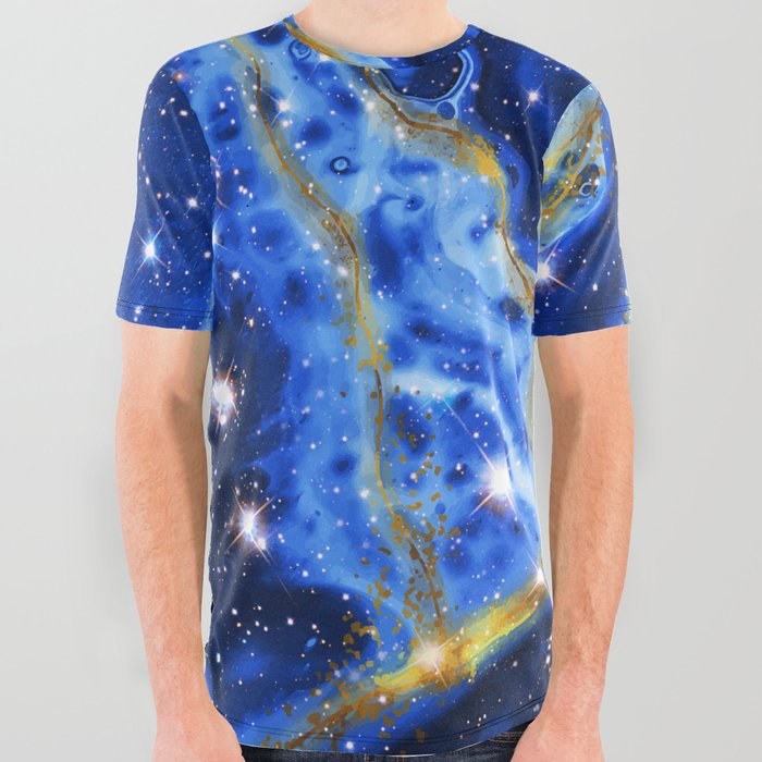 Neon marble space #4: blue, gold, stars All Over Graphic Tee