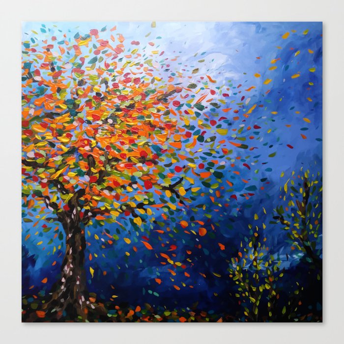 Fall Trees With Leaves Blowing In The Wind By Annmariescreations