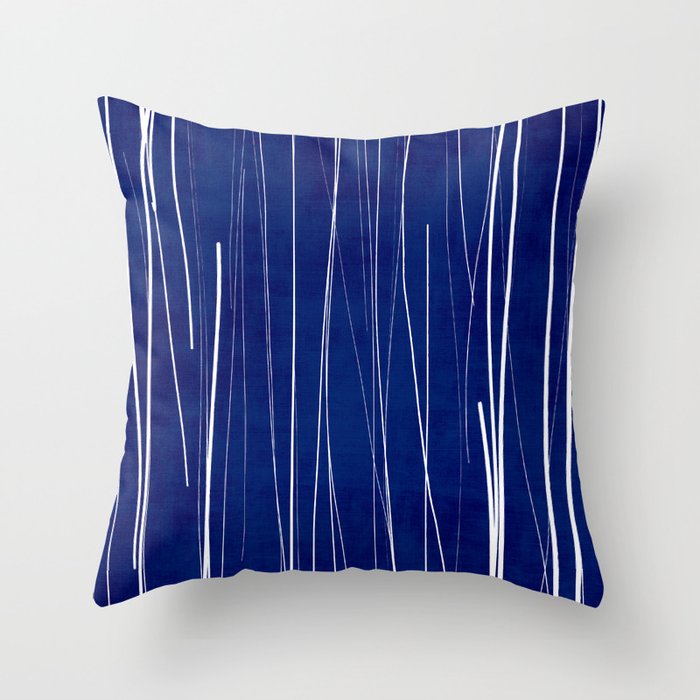 Deep Blue White Lines Minimalist Abstract  Throw Pillow