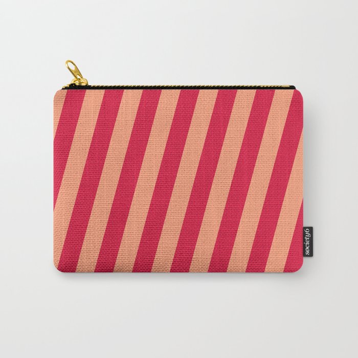 Crimson and Light Salmon Colored Lines Pattern Carry-All Pouch