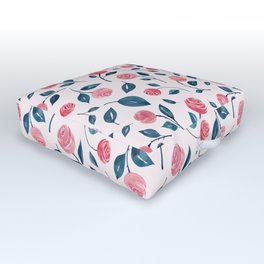 Pink Coral Watercolour Roses with Pink Background Outdoor Floor Cushion