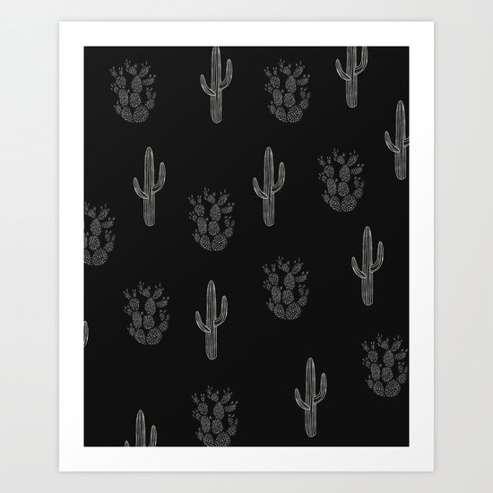 Cactus Pattern Black Art Print