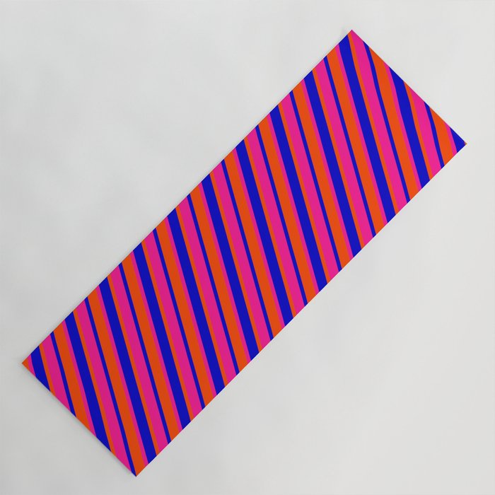 Red, Deep Pink & Blue Colored Pattern of Stripes Yoga Mat