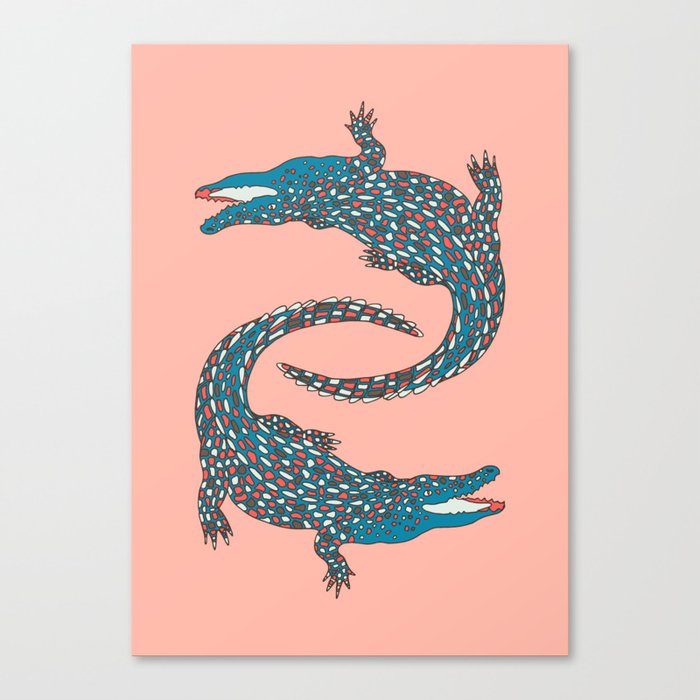 Crocodiles (Pink and Teal Palette) Canvas Print